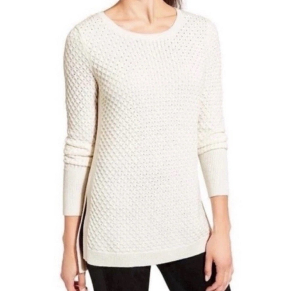 Athleta Wool Knit Tunic Sweater Pullover Light Purple‎ Crewneck Sz M Side Slit